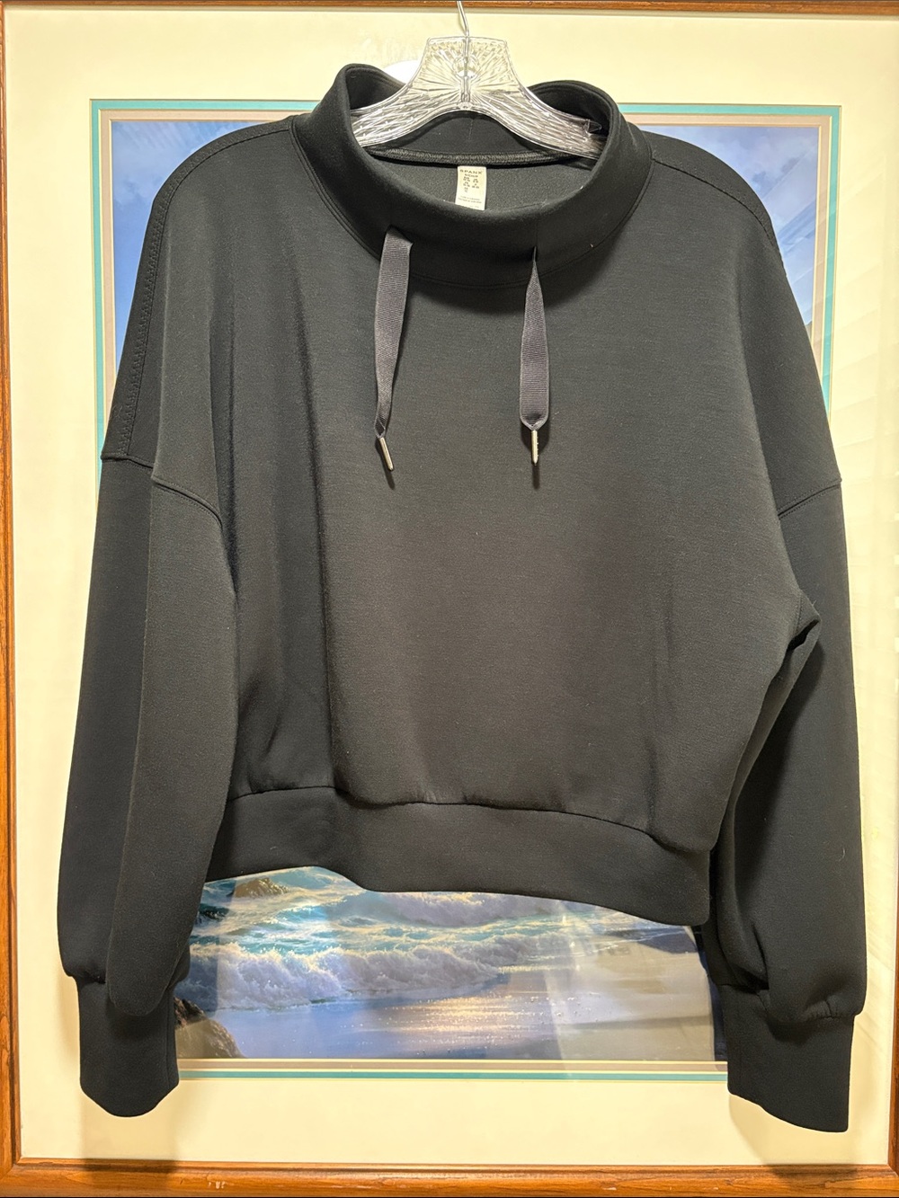 SPANX Black Mock Neck Drawstring Pullover